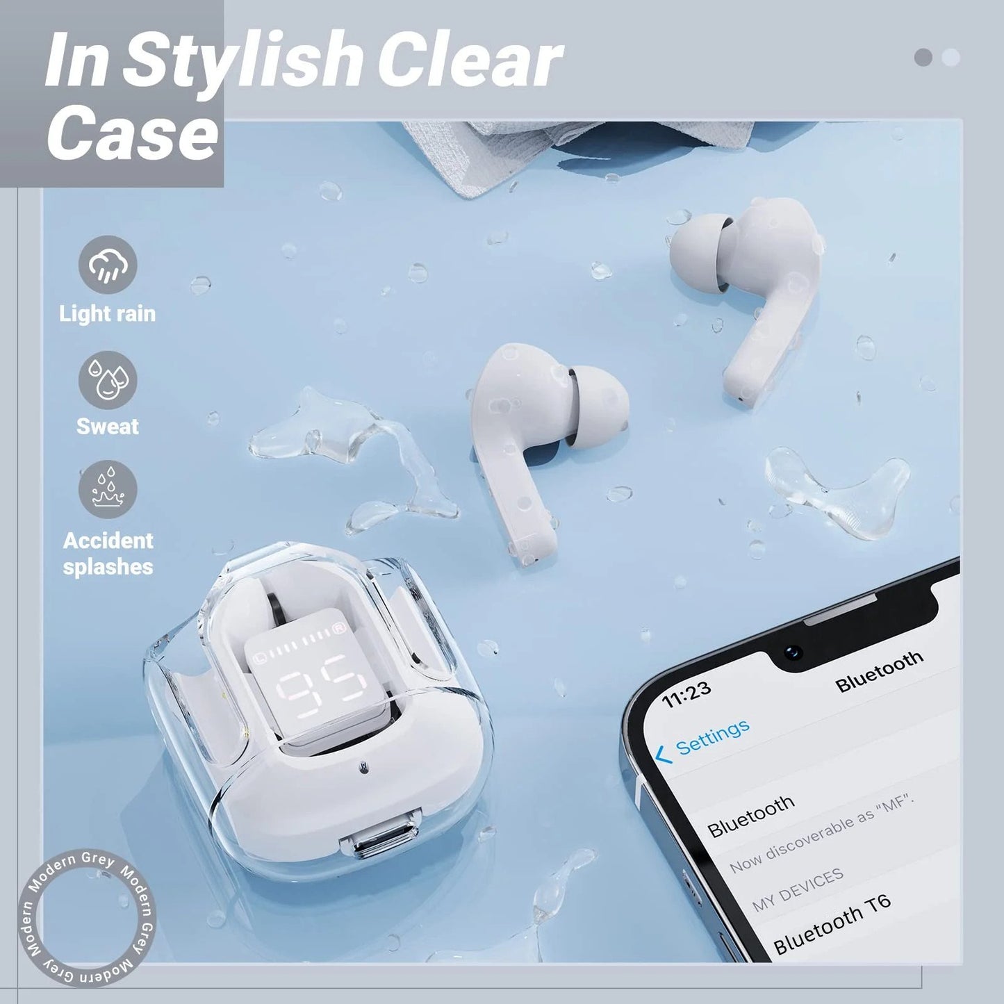 T6 Crystal Wireless Earbuds UAE – Waterproof Bluetooth 5.3 Earphones with LED Display & Fast Charging